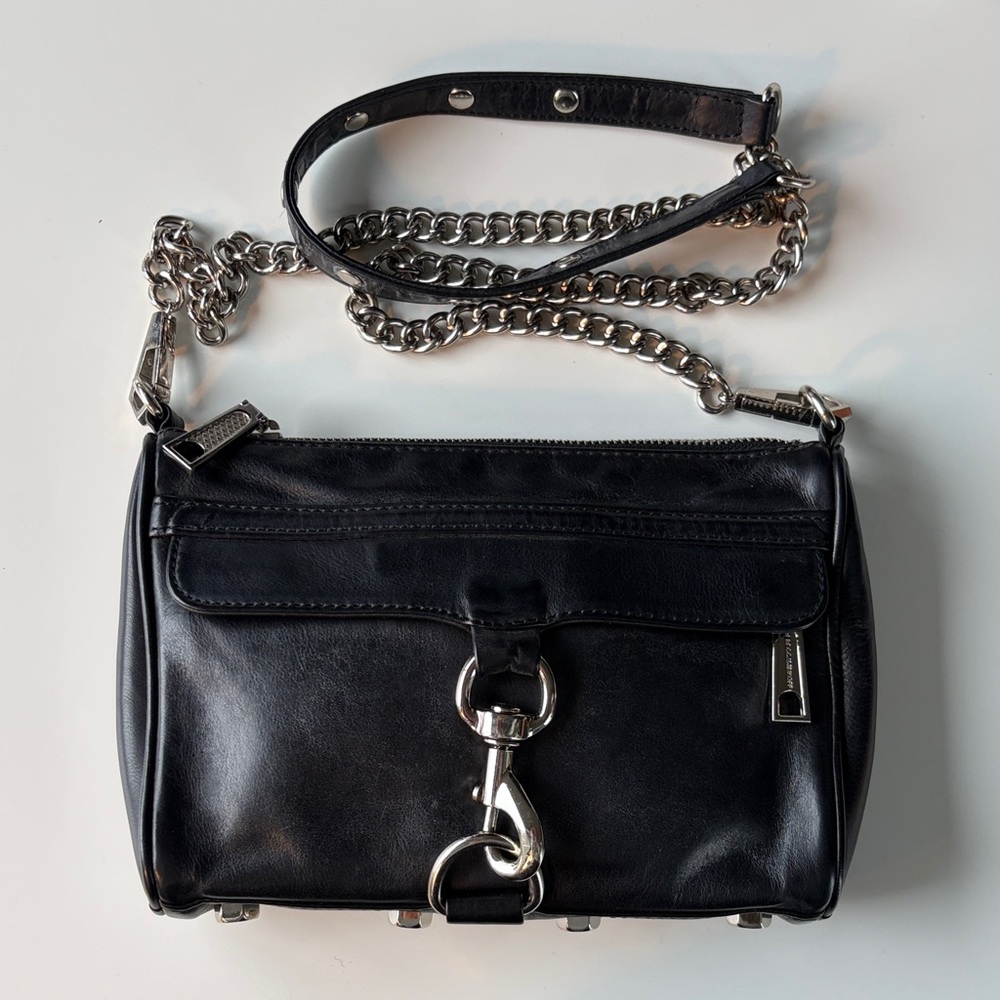 Rebecca Minkoff Black Leather Crossbody with Chain Strap